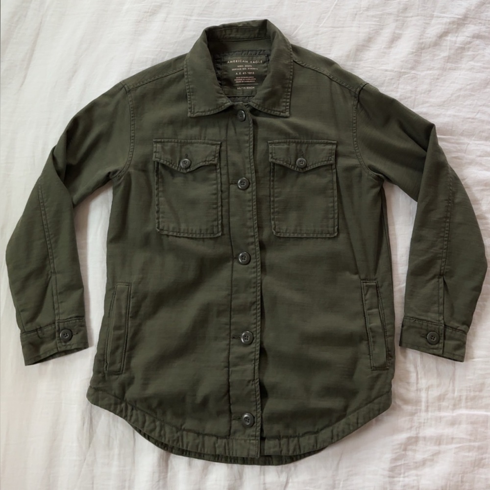 American Eagle Outfitters 100% Cotton Oversized Green Utility Jacket Shacket
